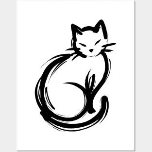 Stick figure cat in black ink Posters and Art